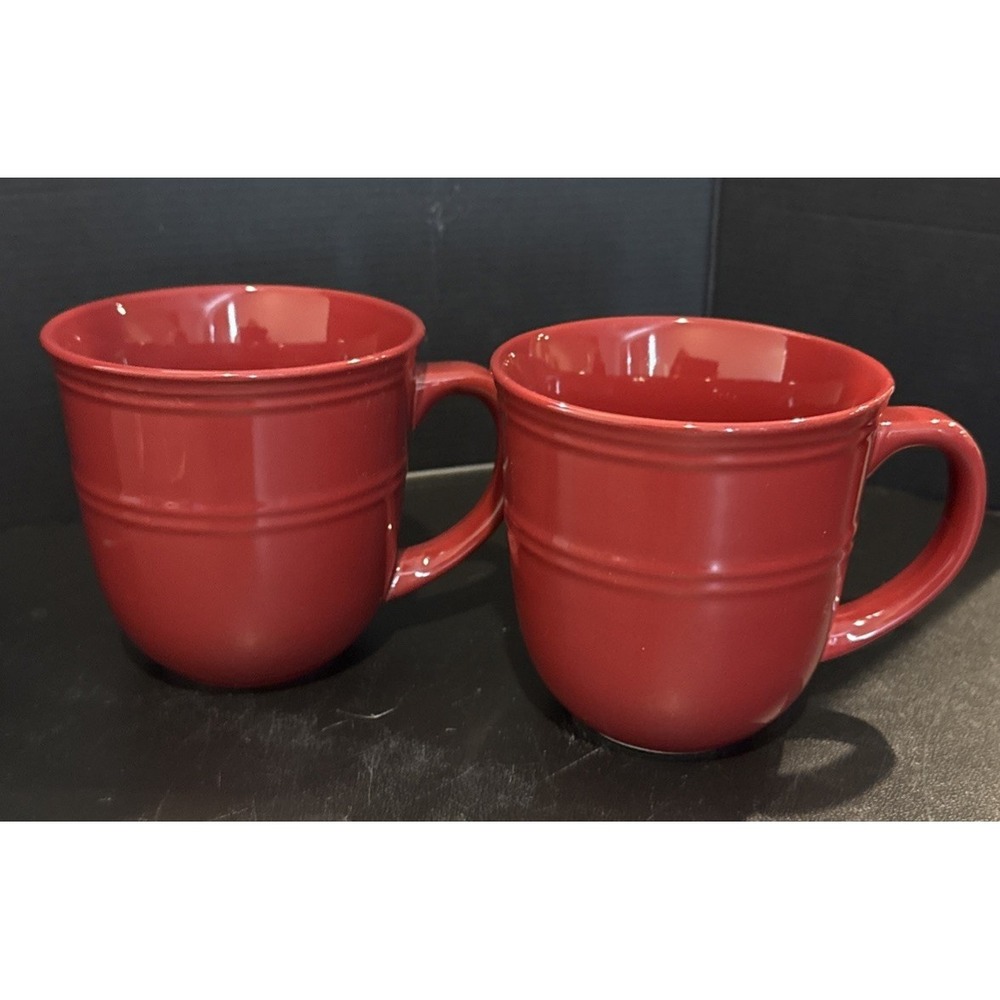 Mainstays Rainforest Sedona Red Embossed Ring Stoneware Coffee Mug Mugs Set Of 2